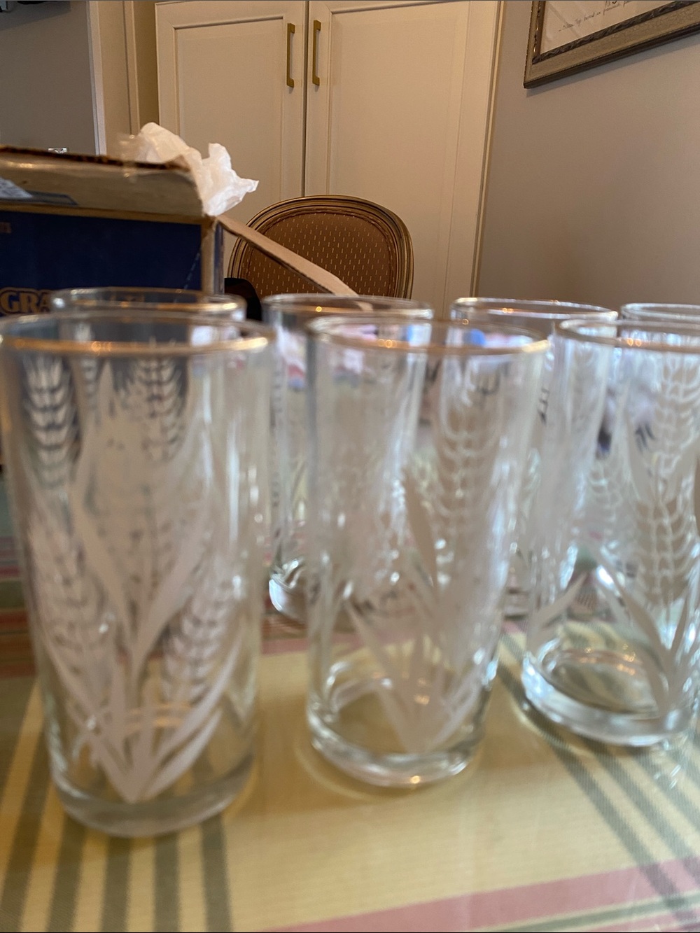 JEANETTE GLASS CO. Midcentury Set of 8 Glasses with wheat